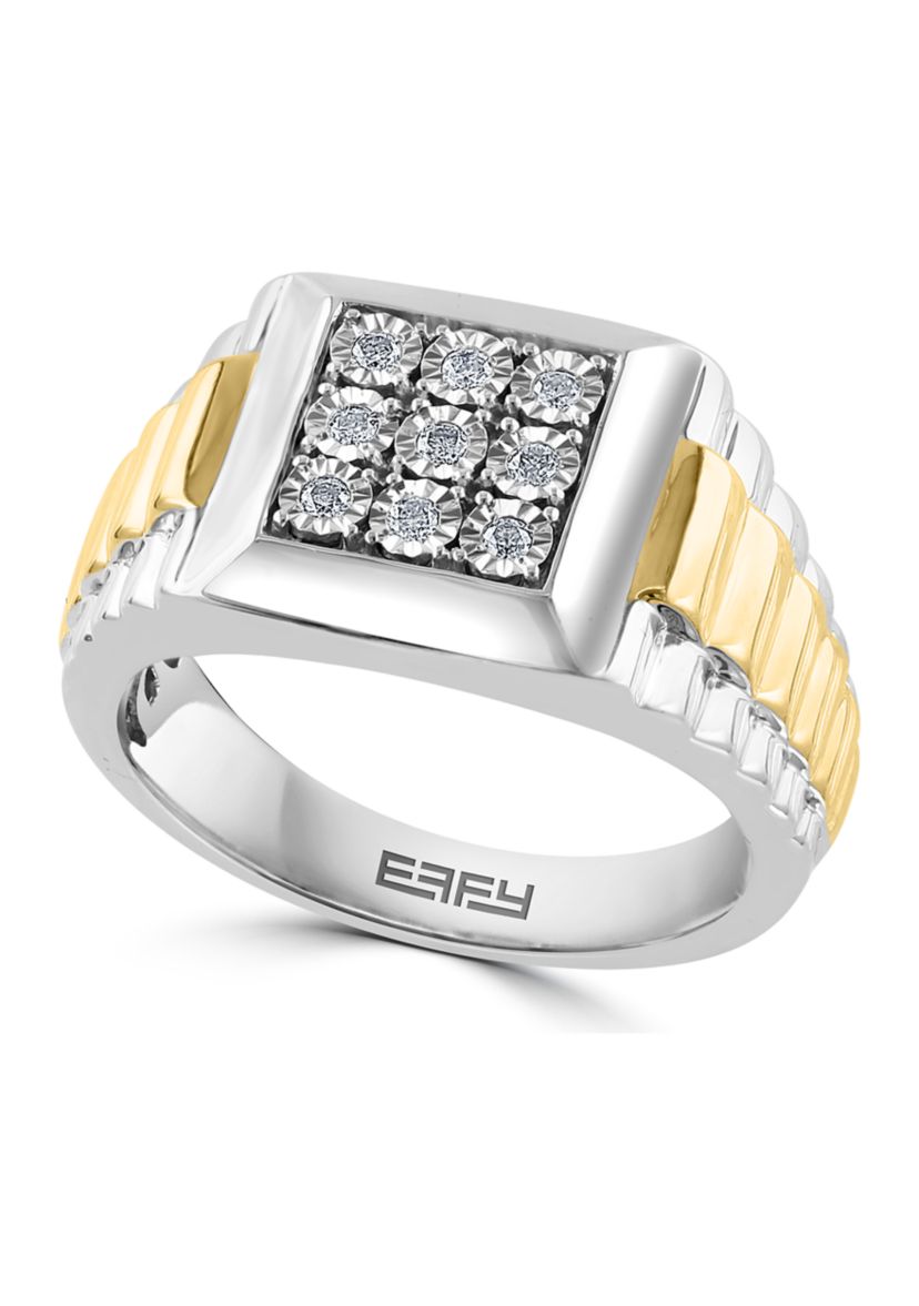 Mens Gold Plated Diamond Ring in Sterling Silver