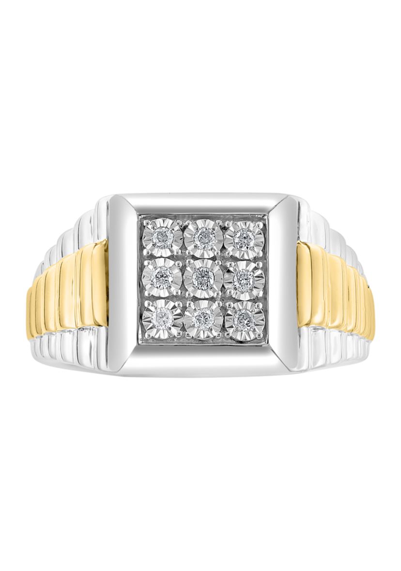 Mens Gold Plated Diamond Ring in Sterling Silver