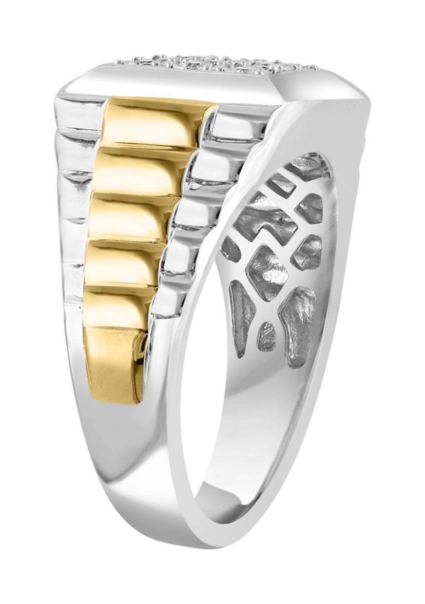 Mens Gold Plated Diamond Ring in Sterling Silver