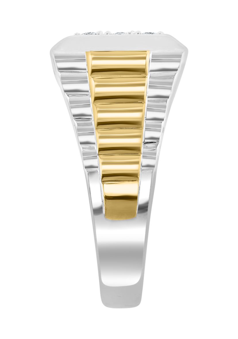 Mens Gold Plated Diamond Ring in Sterling Silver