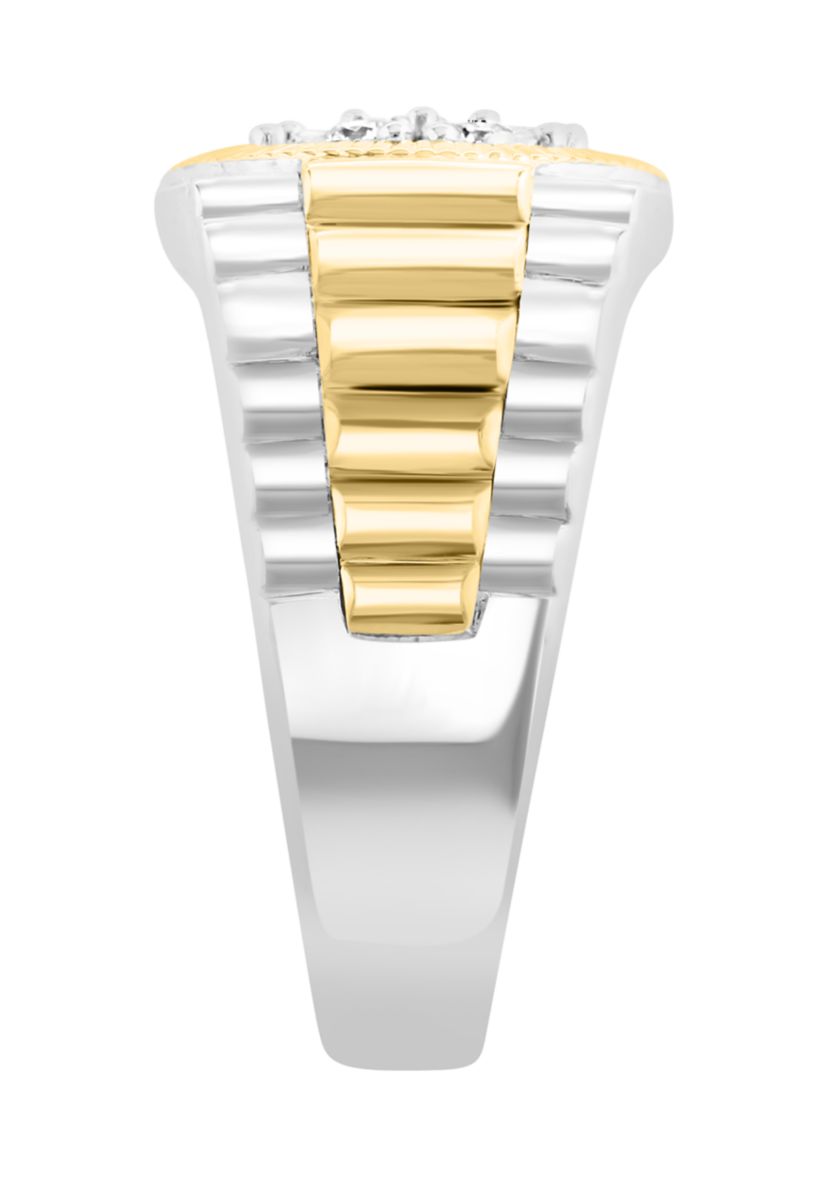 Mens Gold Plated Diamond Ring in Sterling Silver