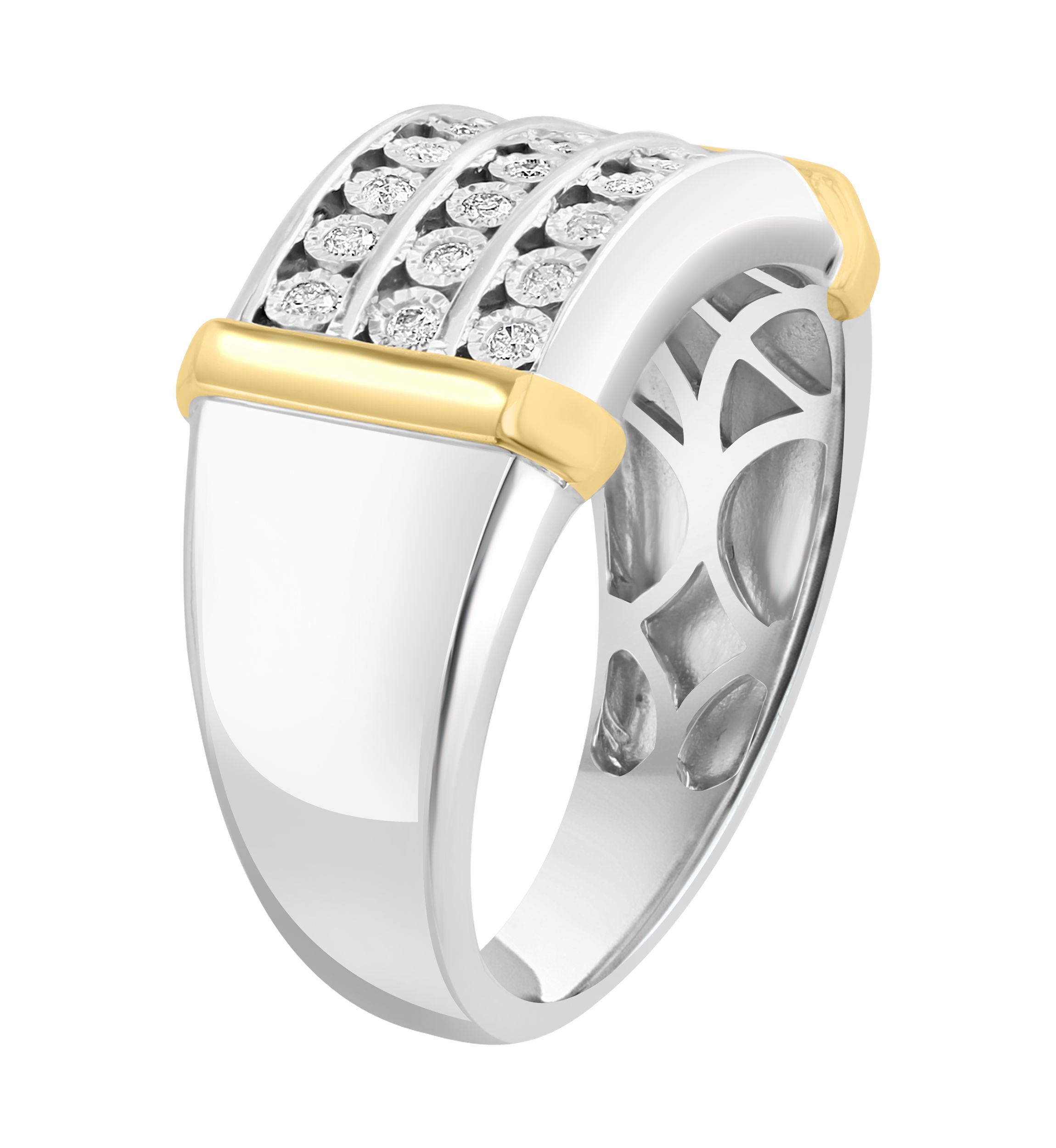 Mens 1/4 ct. t.w. Diamond Miracle Set Ring in Sterling Silver with 14K Gold Plating