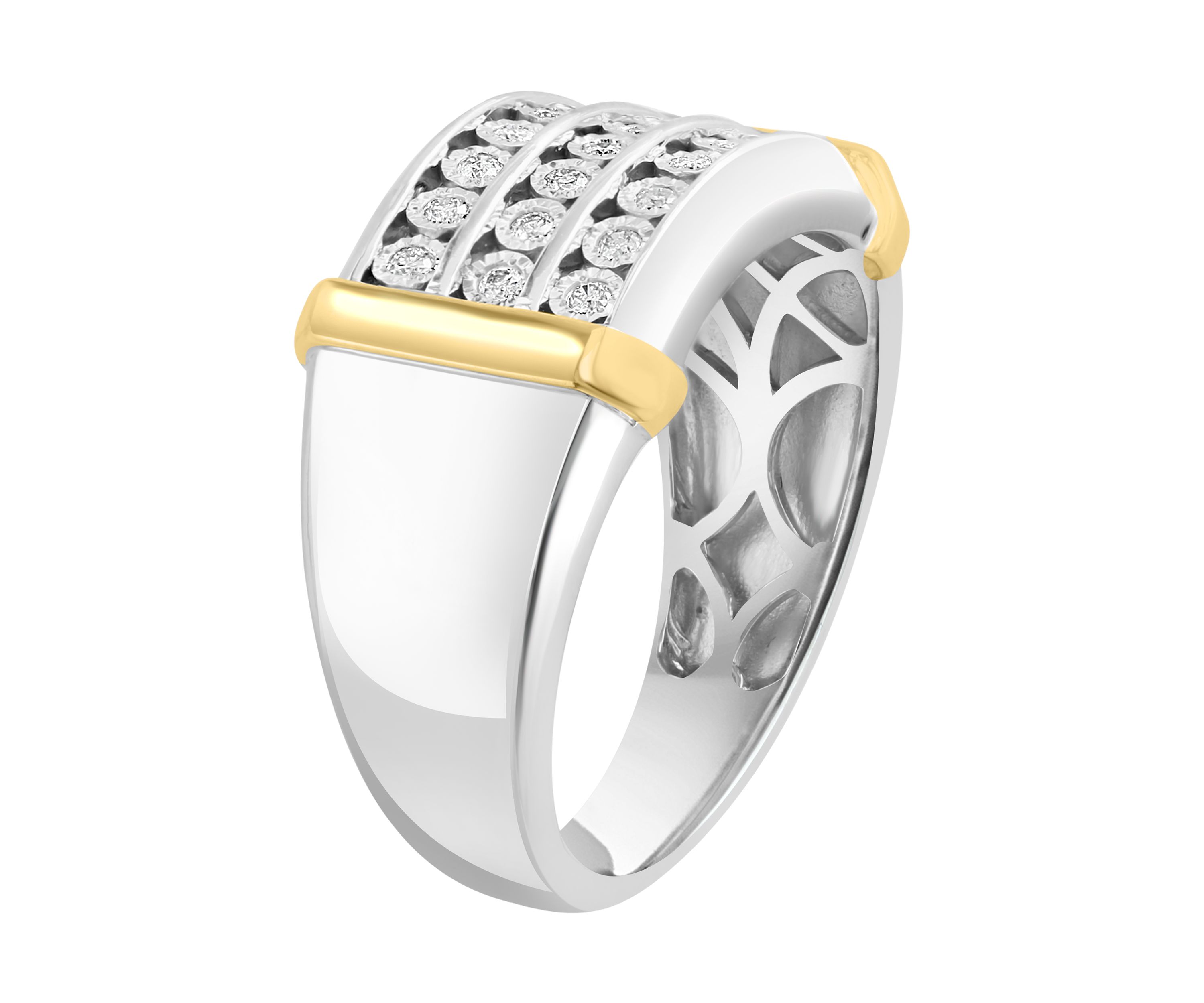 Mens 1/4 ct. t.w. Diamond Miracle Set Ring in Sterling Silver with 14K Gold Plating