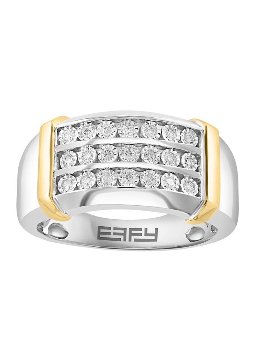 Mens 1/4 ct. t.w. Diamond Miracle Set Ring in Sterling Silver with 14K Gold Plating
