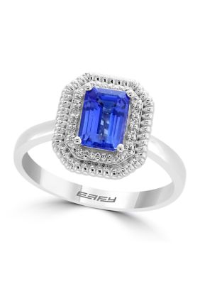 Effy 1/10 ct. t.w. Diamond and 1 ct. t.w. Tanzanite Ring in 14K White Gold, 7 -  0191120095615