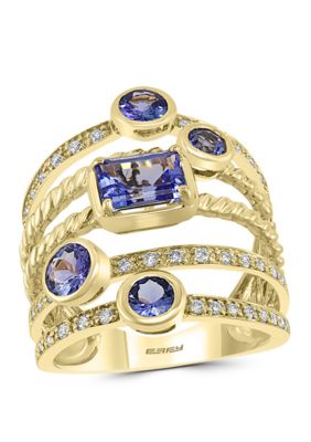 Effy 1/4 ct. t.w. Diamond 2 ct. t.w. Tanzanite Ring in 10k Yellow Gold -  5400452WH0CD74DZ4