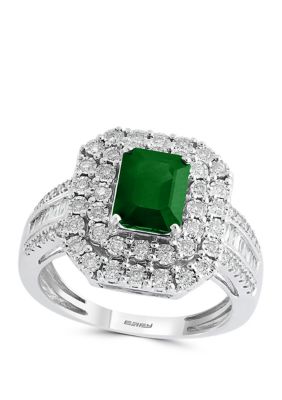 Effy 1/5 Ct. T.w. Diamond, 1.42 Ct. T.w. Natural Emerald Ring In 14K White Gold, 7 -  0191120292007