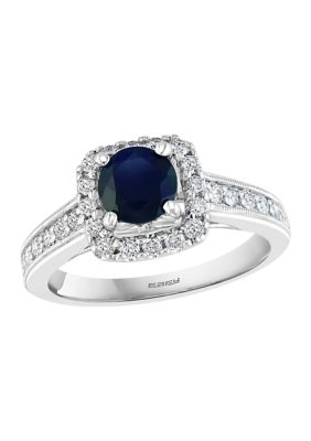 Effy 1/2 Ct. T.w. Diamond And 1 Ct. T.w. Sapphire Ring In 14K White Gold