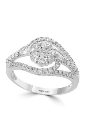 Effy 14K White Gold Diamond Ring With Round Baguette Stones