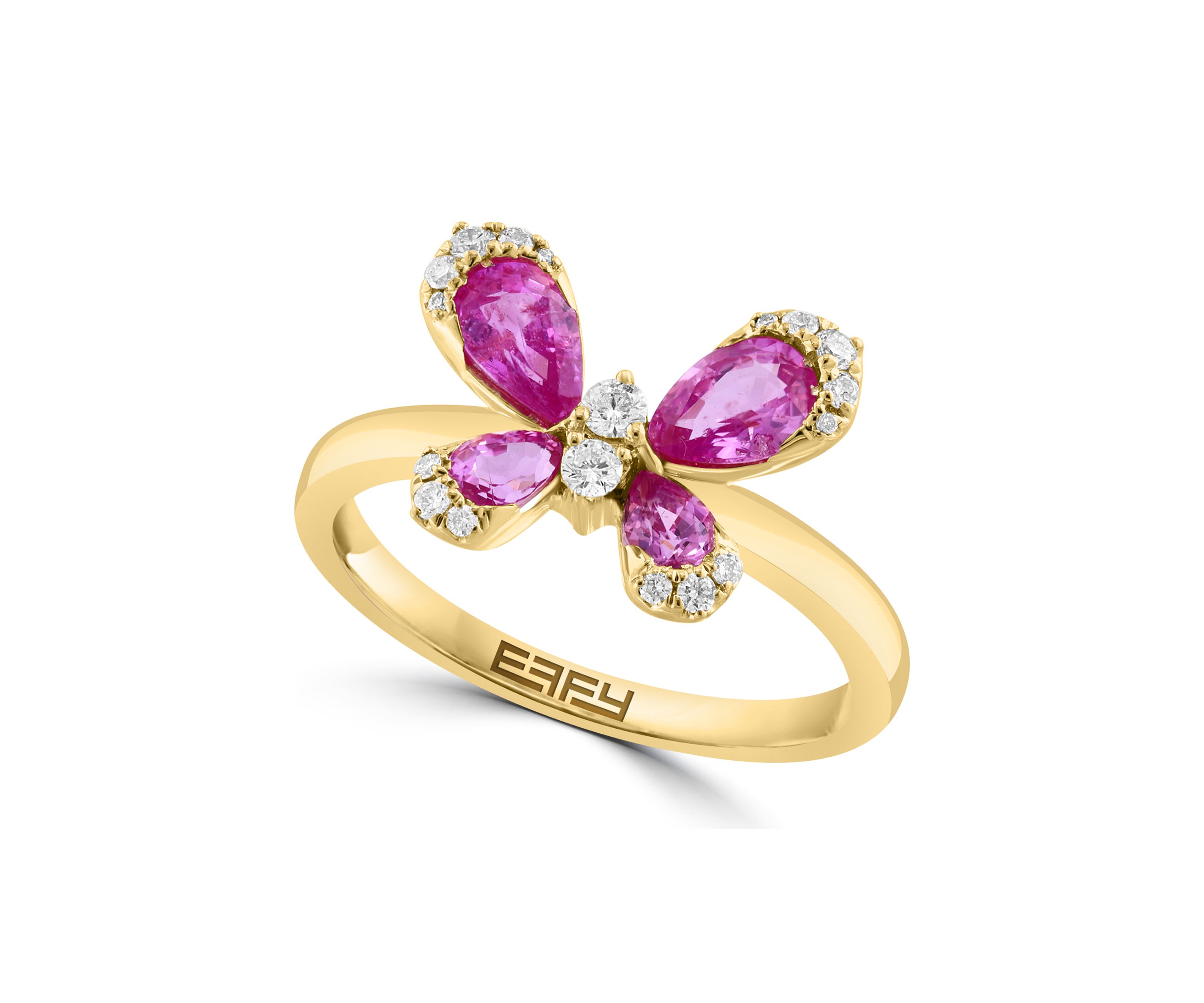 1/6 ct. t.w. Diamond and Pink Sapphire Butterfly Ring in 14K Yellow Gold
