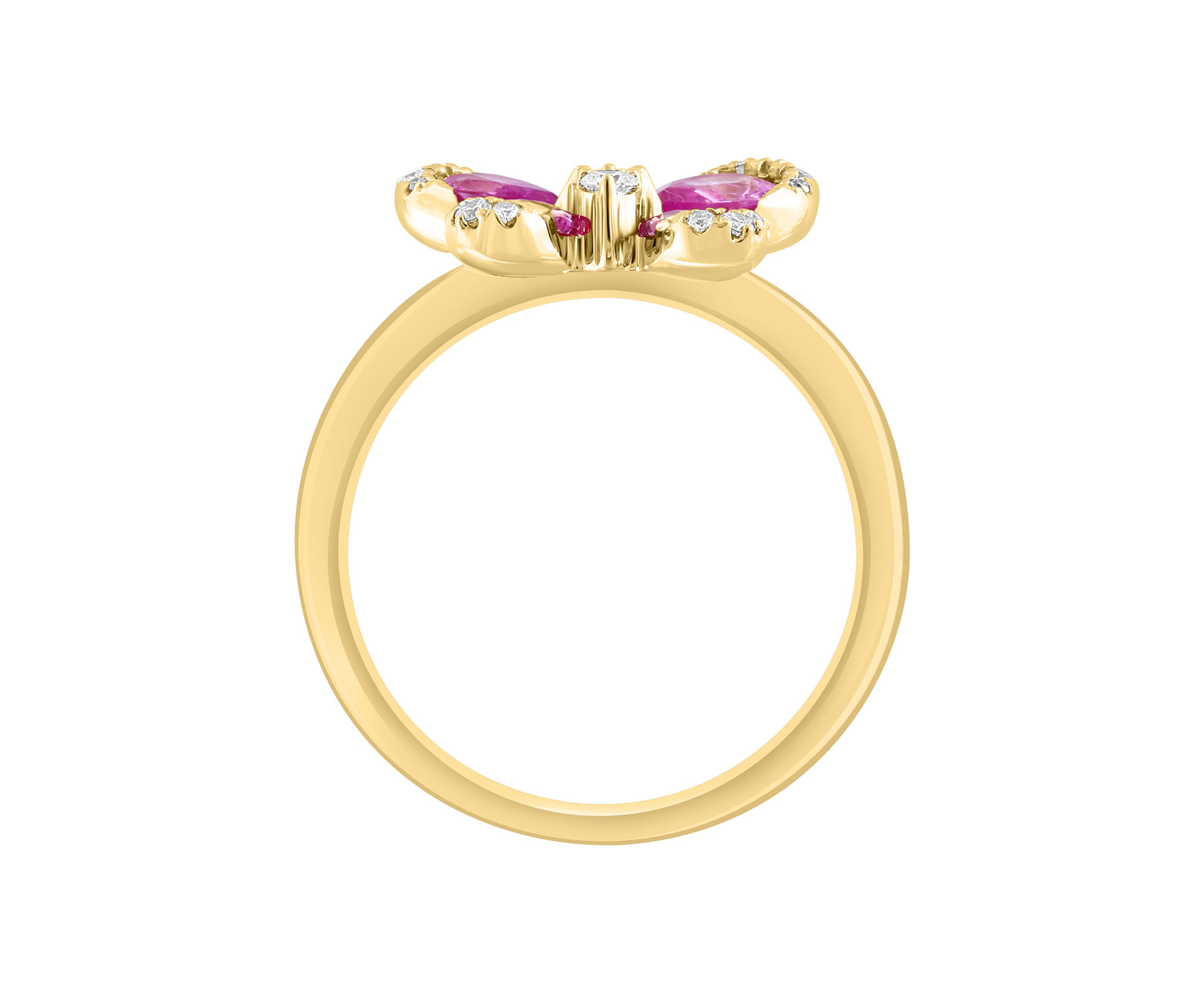 1/6 ct. t.w. Diamond and Pink Sapphire Butterfly Ring in 14K Yellow Gold