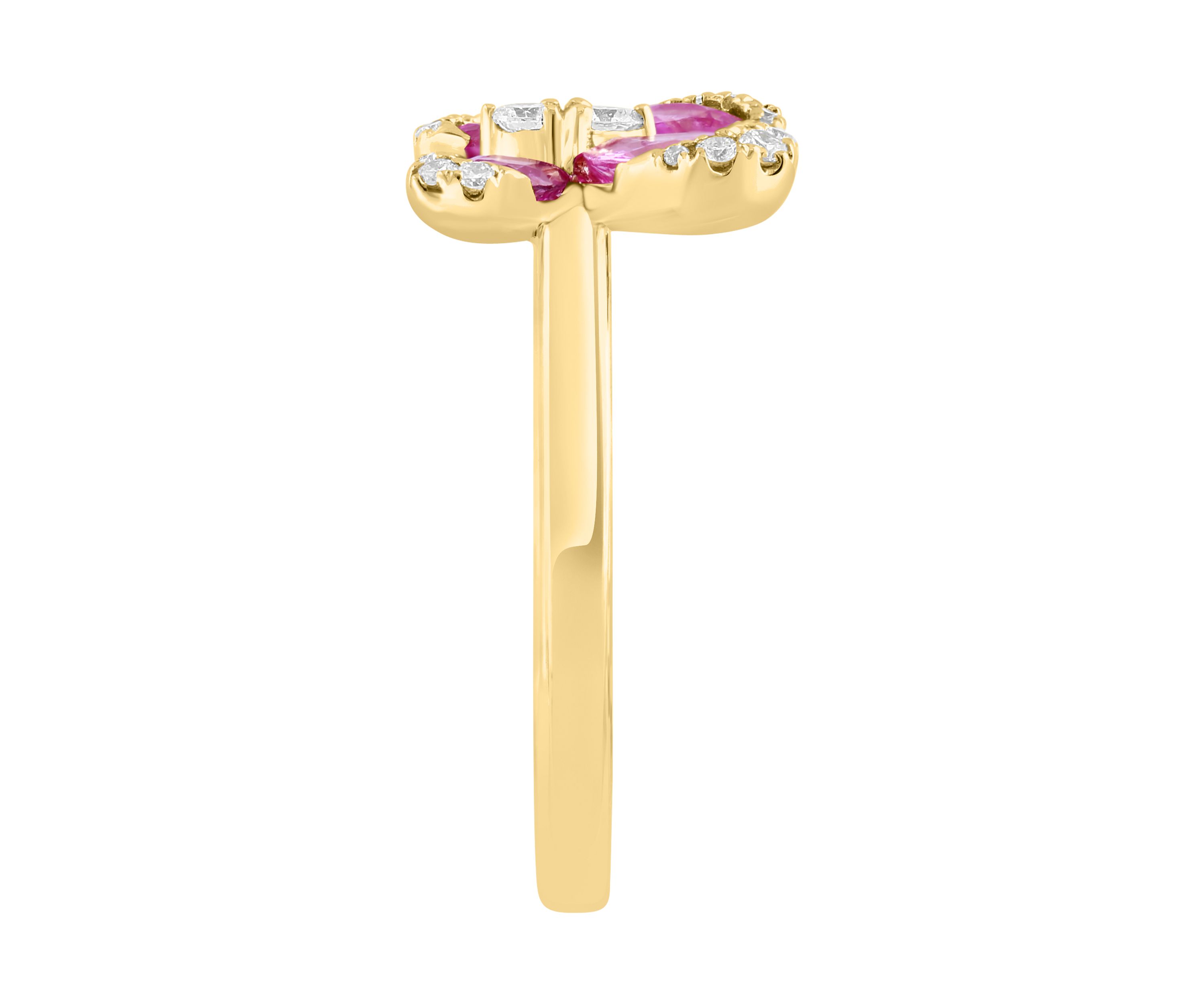 1/6 ct. t.w. Diamond and Pink Sapphire Butterfly Ring in 14K Yellow Gold