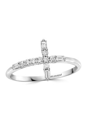 Effy 1/4 Ct. T.w. Diamond Cross Ring In 14K White Gold, 7 -  0191120136905