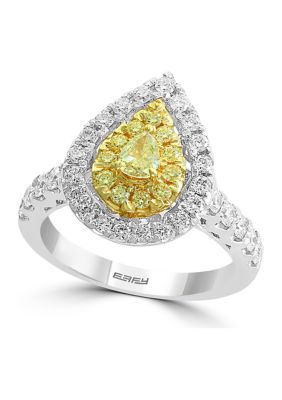 Effy 1.21 Ct. T.w. Cluster Diamond Ring With White And Natural Yellow Diamonds In 18K White And Yellow Gold, 7 -  0191120218588