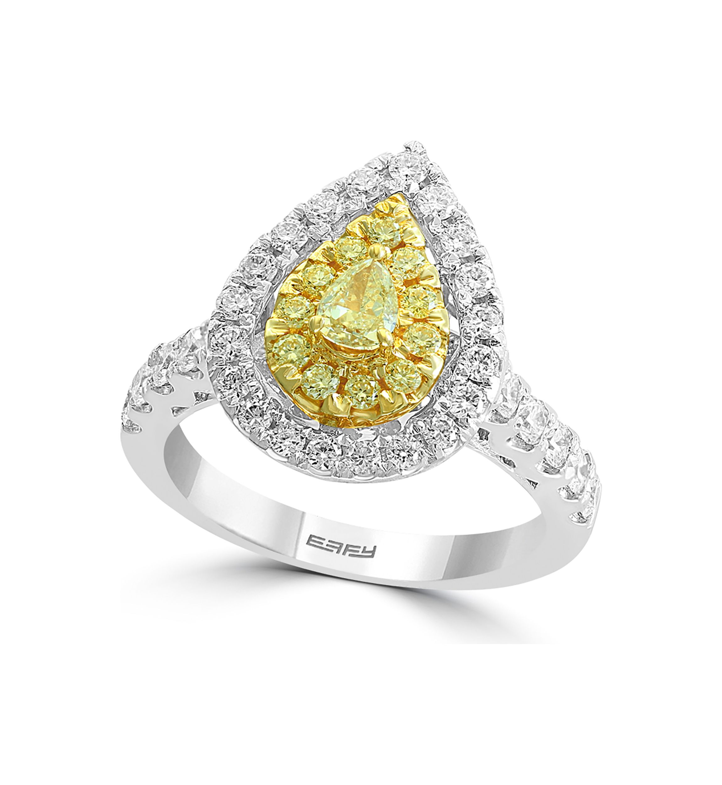 1.21 ct. t.w. Cluster Diamond Ring with White and Natural Yellow Diamonds in 18K White and Yellow Gold