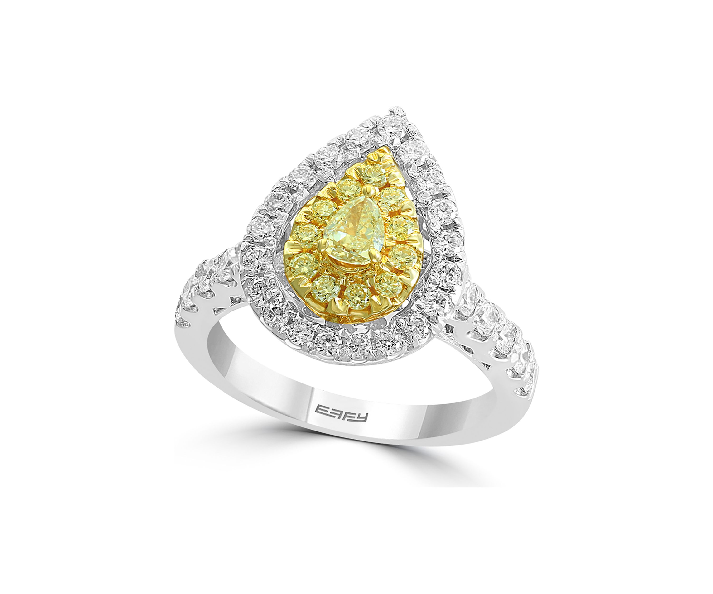 1.21 ct. t.w. Cluster Diamond Ring with White and Natural Yellow Diamonds in 18K White and Yellow Gold