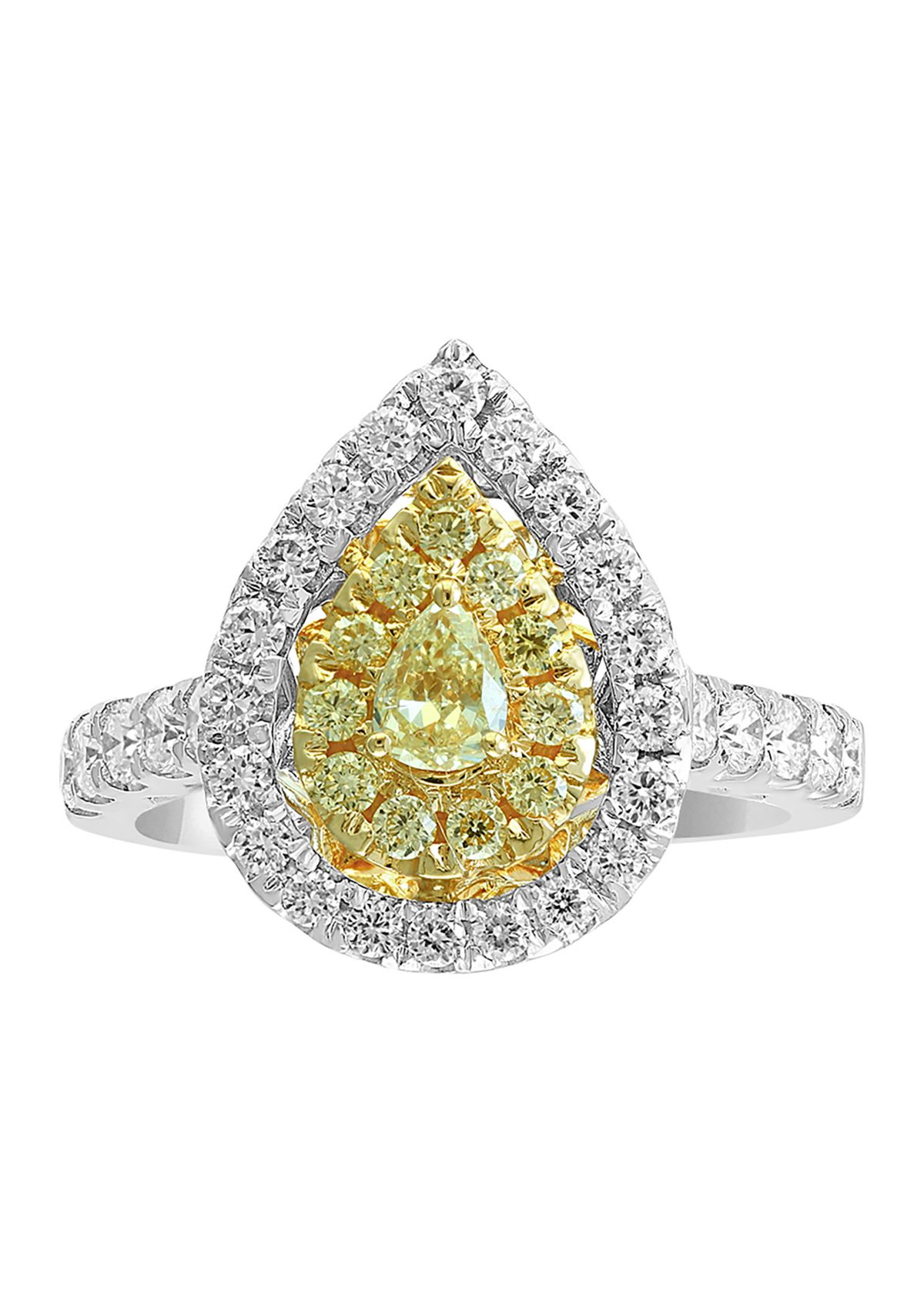 1.21 ct. t.w. Cluster Diamond Ring with White and Natural Yellow Diamonds in 18K White and Yellow Gold
