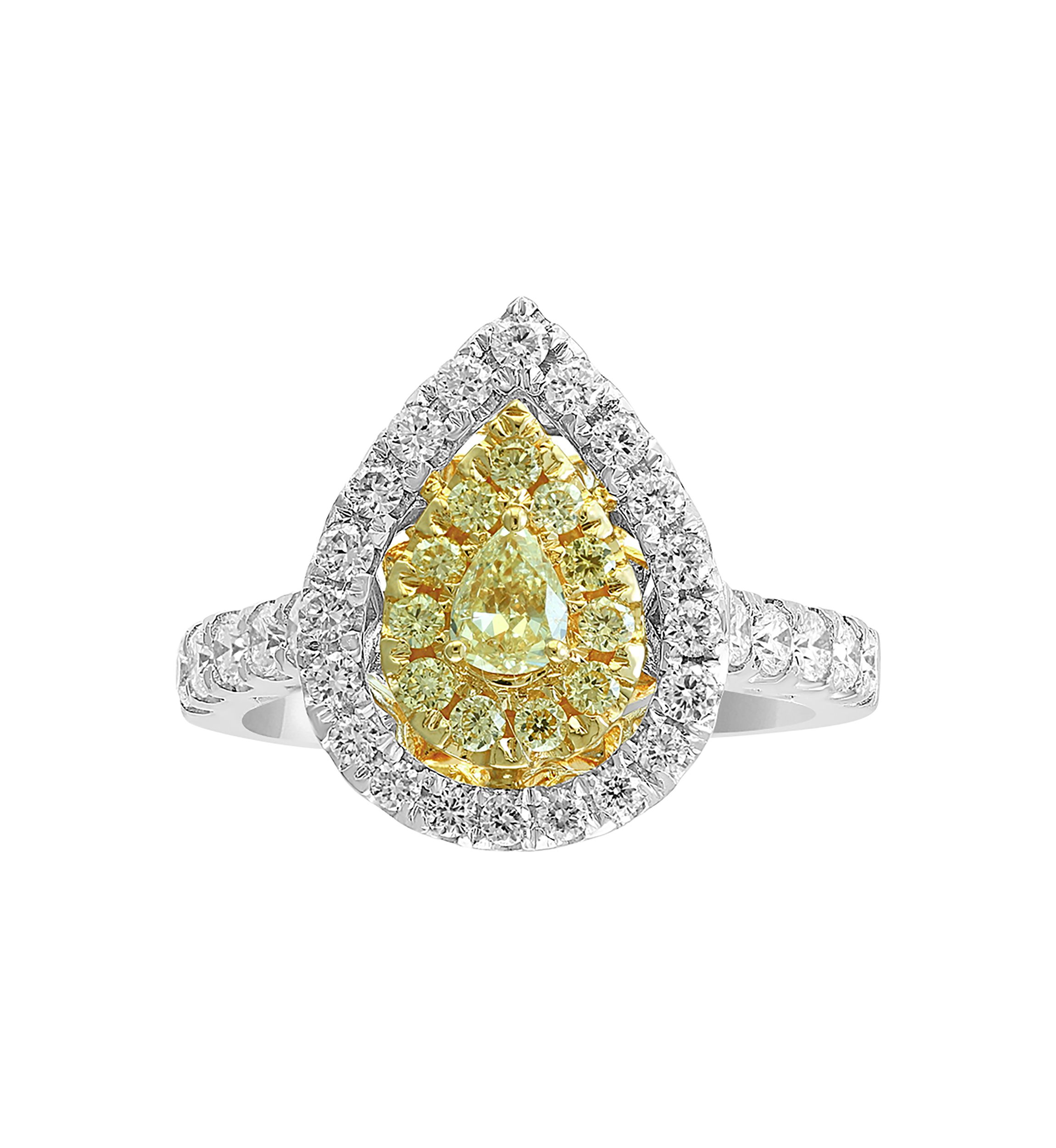1.21 ct. t.w. Cluster Diamond Ring with White and Natural Yellow Diamonds in 18K White and Yellow Gold