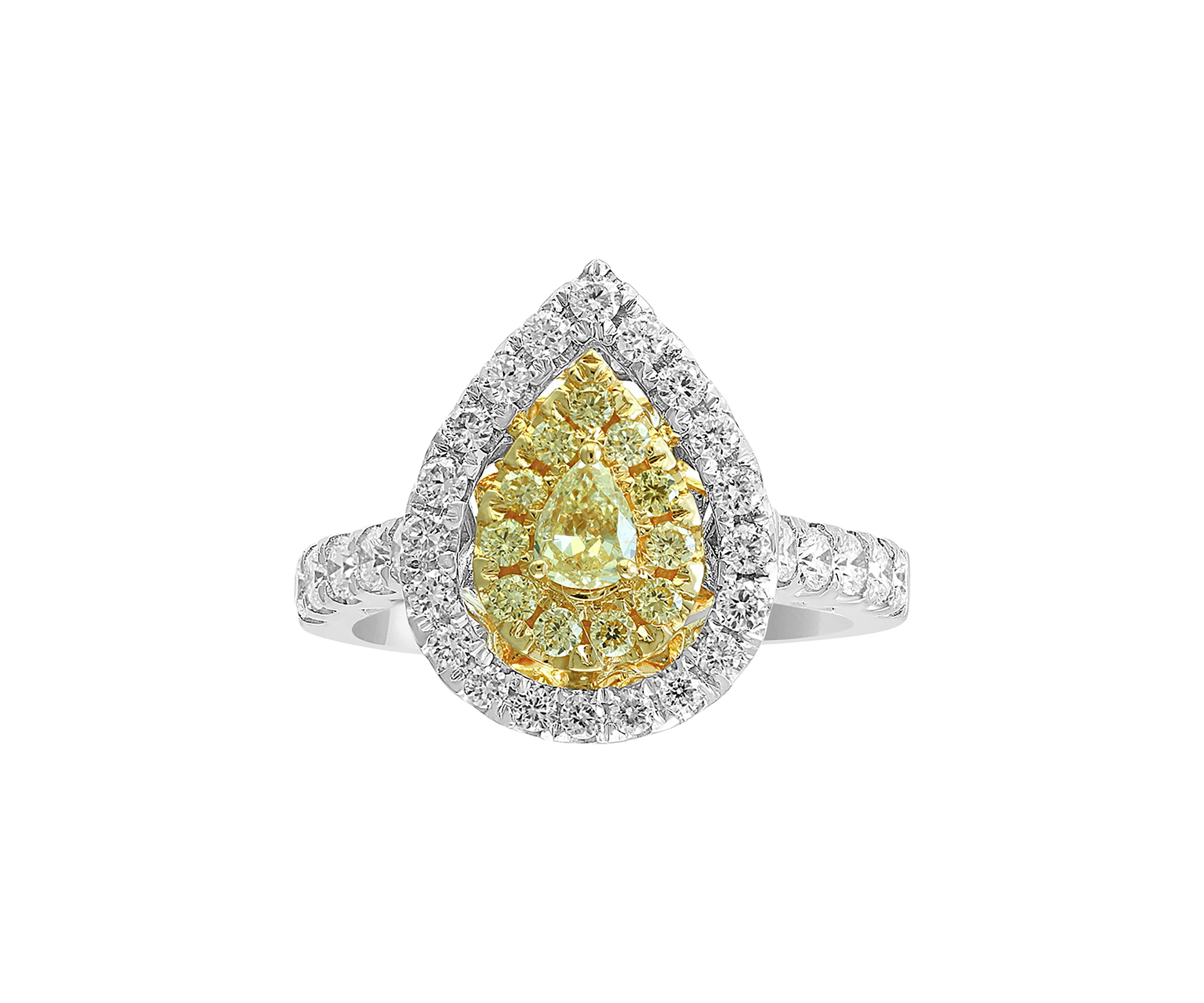 1.21 ct. t.w. Cluster Diamond Ring with White and Natural Yellow Diamonds in 18K White and Yellow Gold