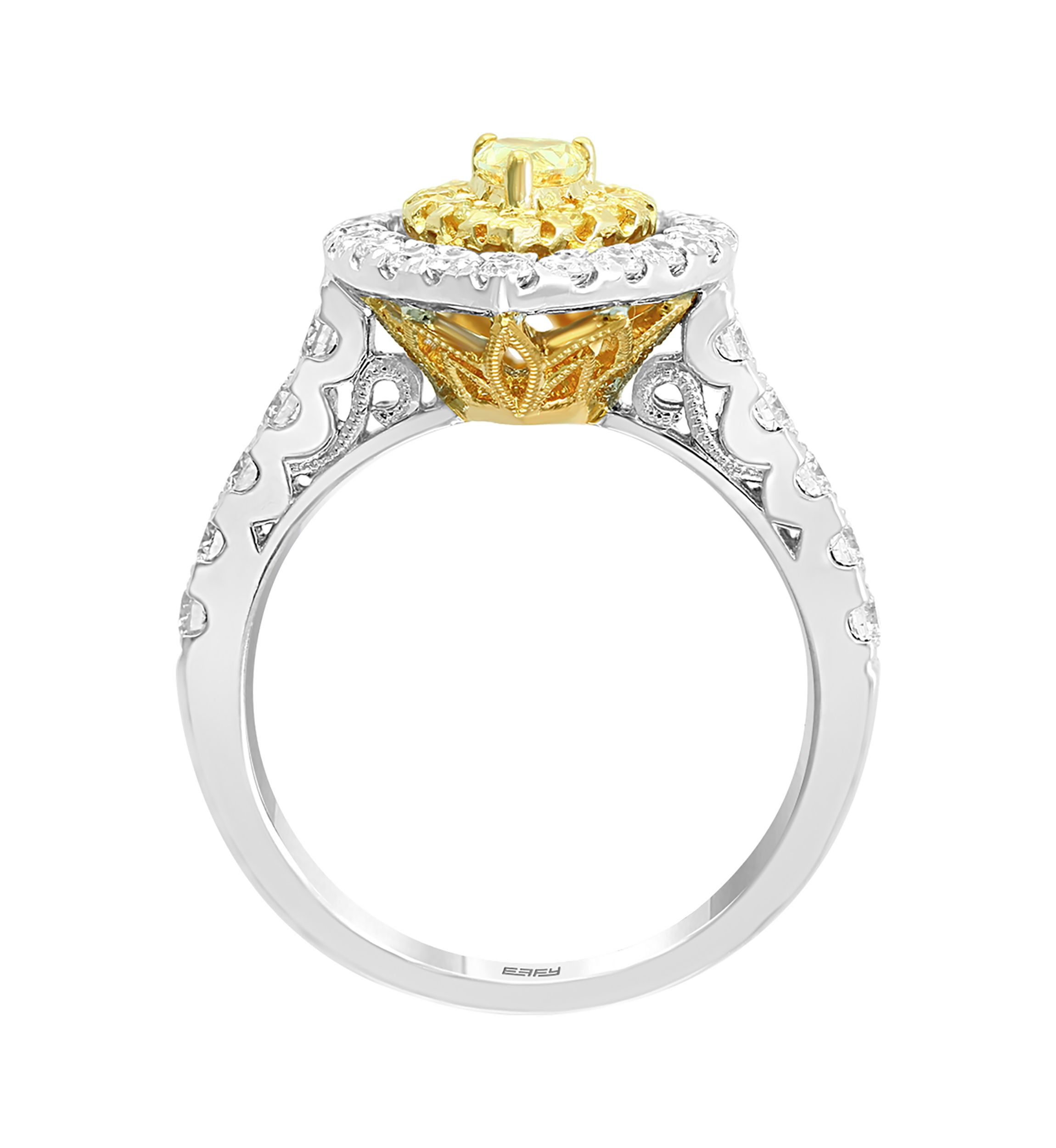 1.21 ct. t.w. Cluster Diamond Ring with White and Natural Yellow Diamonds in 18K White and Yellow Gold