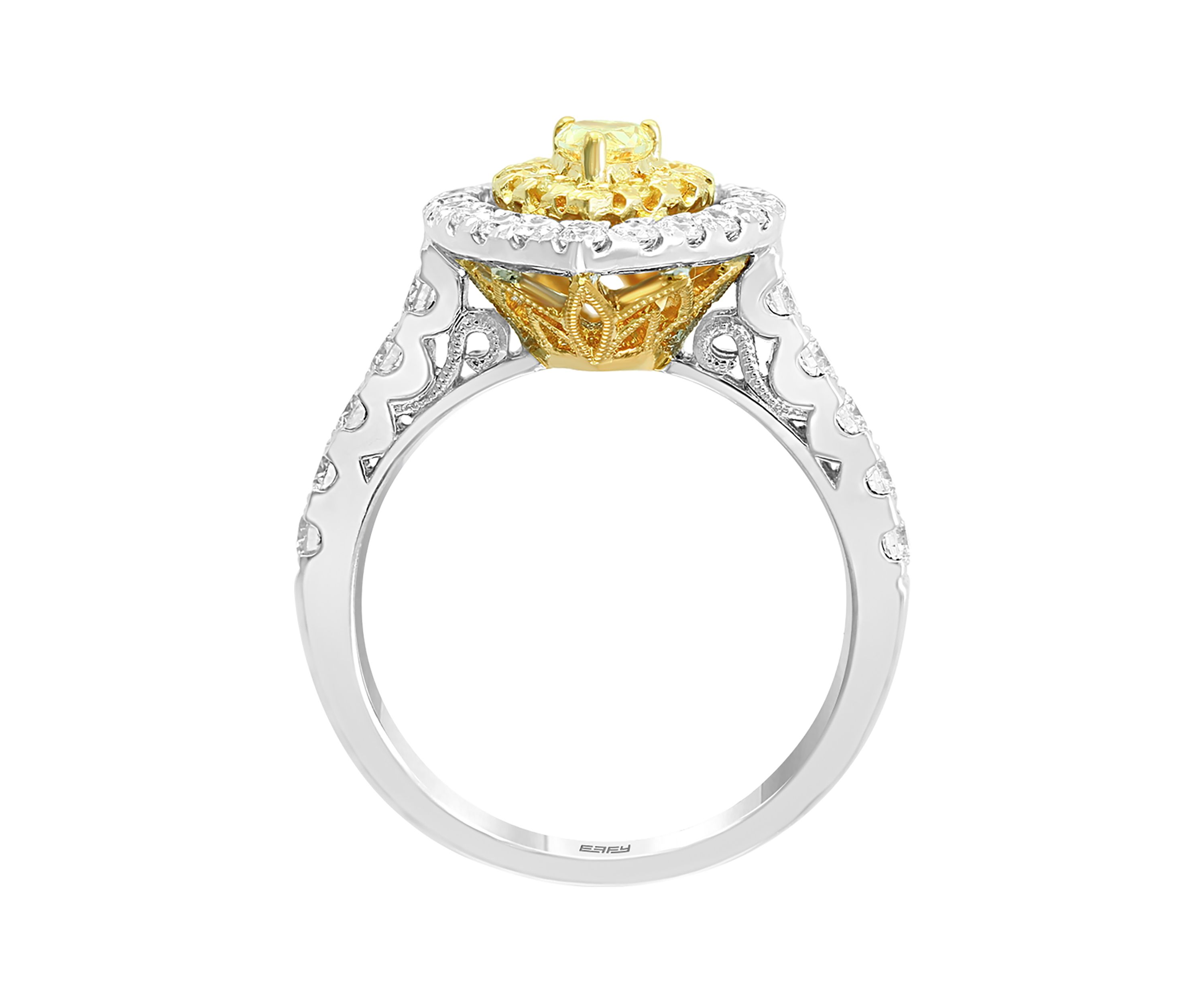 1.21 ct. t.w. Cluster Diamond Ring with White and Natural Yellow Diamonds in 18K White and Yellow Gold
