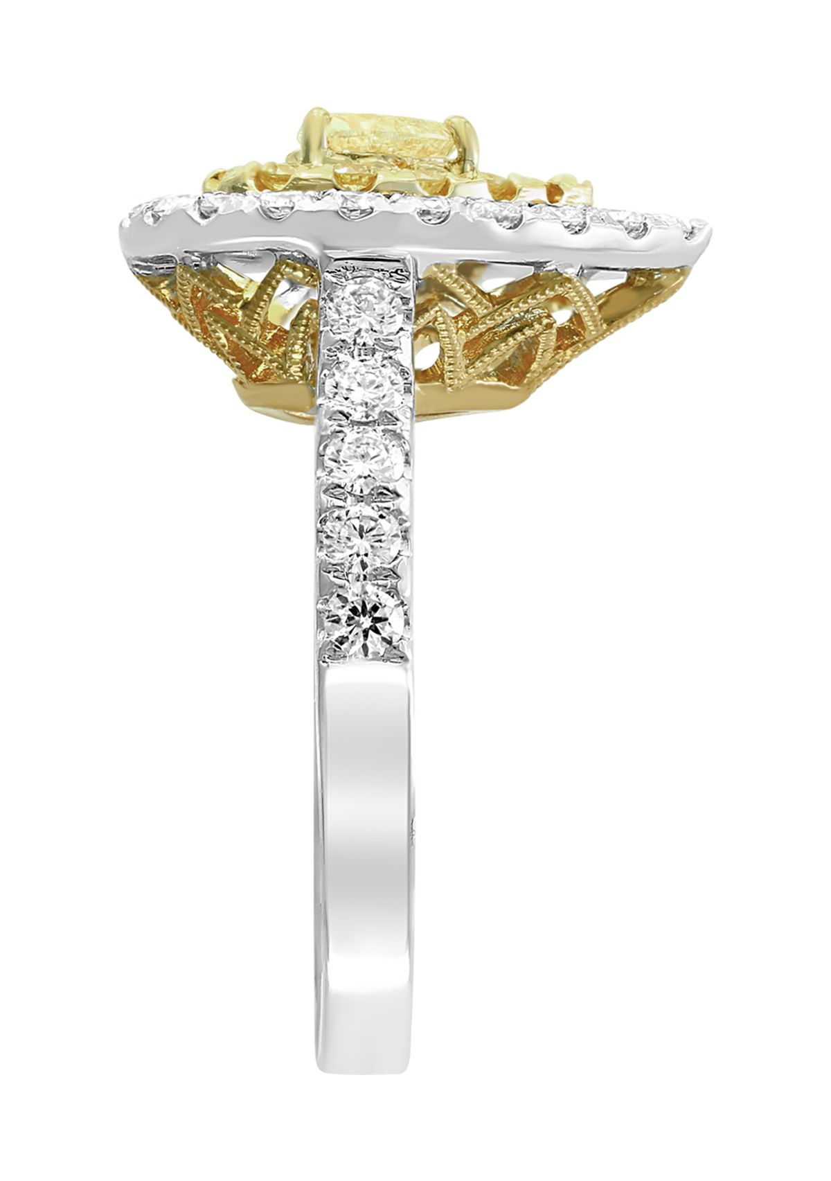 1.21 ct. t.w. Cluster Diamond Ring with White and Natural Yellow Diamonds in 18K White and Yellow Gold