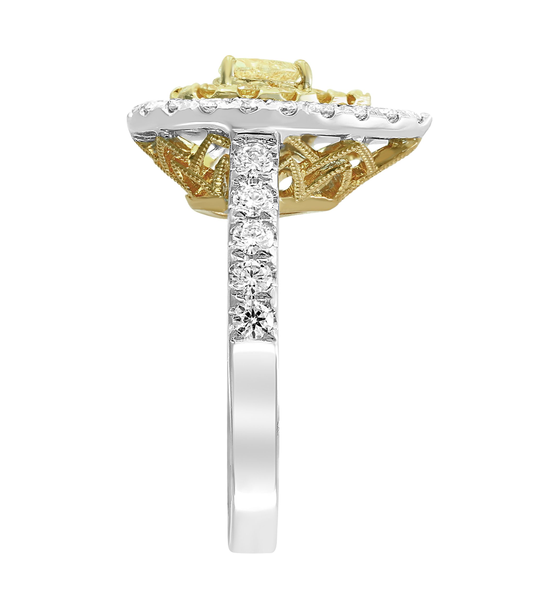 1.21 ct. t.w. Cluster Diamond Ring with White and Natural Yellow Diamonds in 18K White and Yellow Gold
