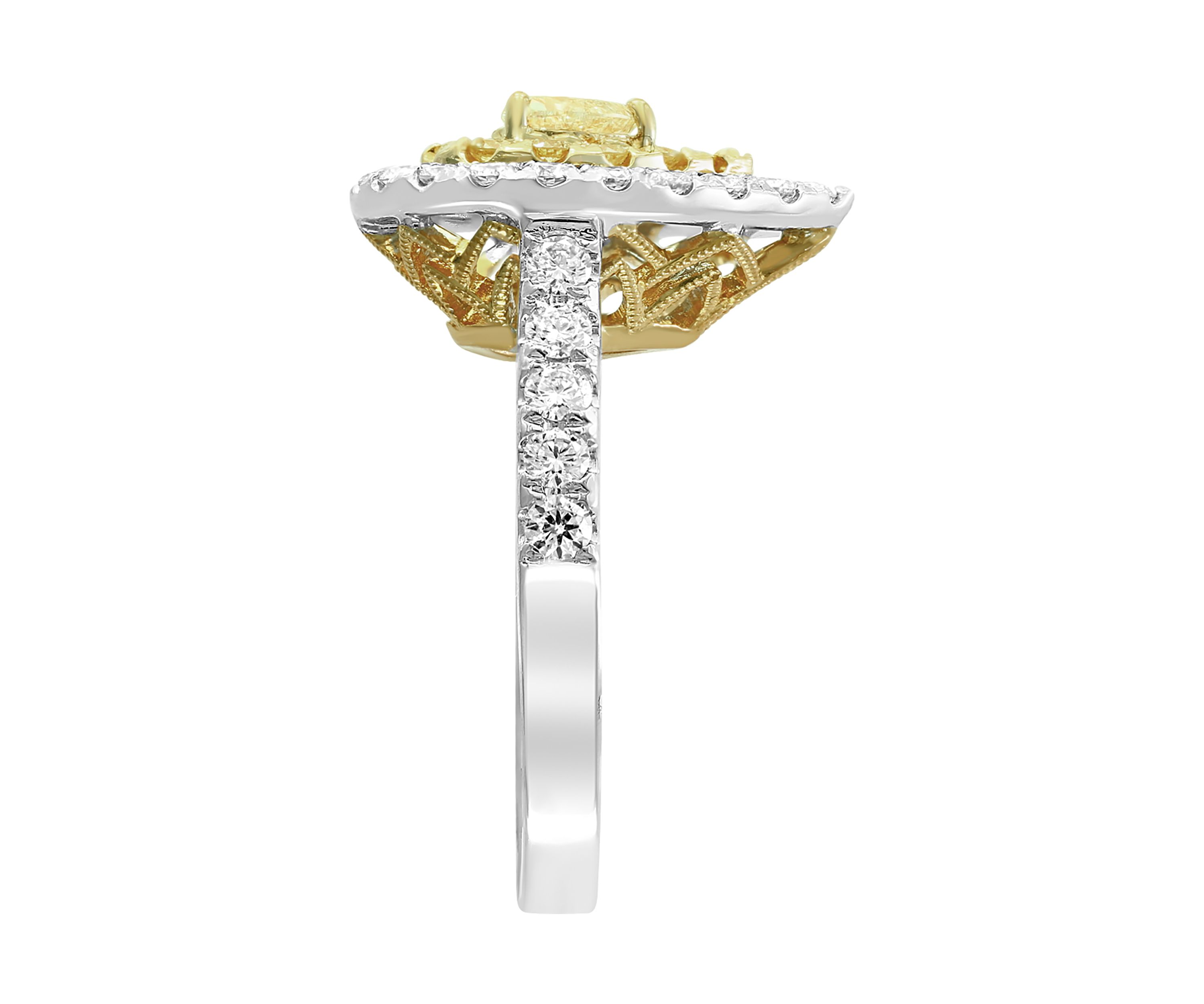 1.21 ct. t.w. Cluster Diamond Ring with White and Natural Yellow Diamonds in 18K White and Yellow Gold