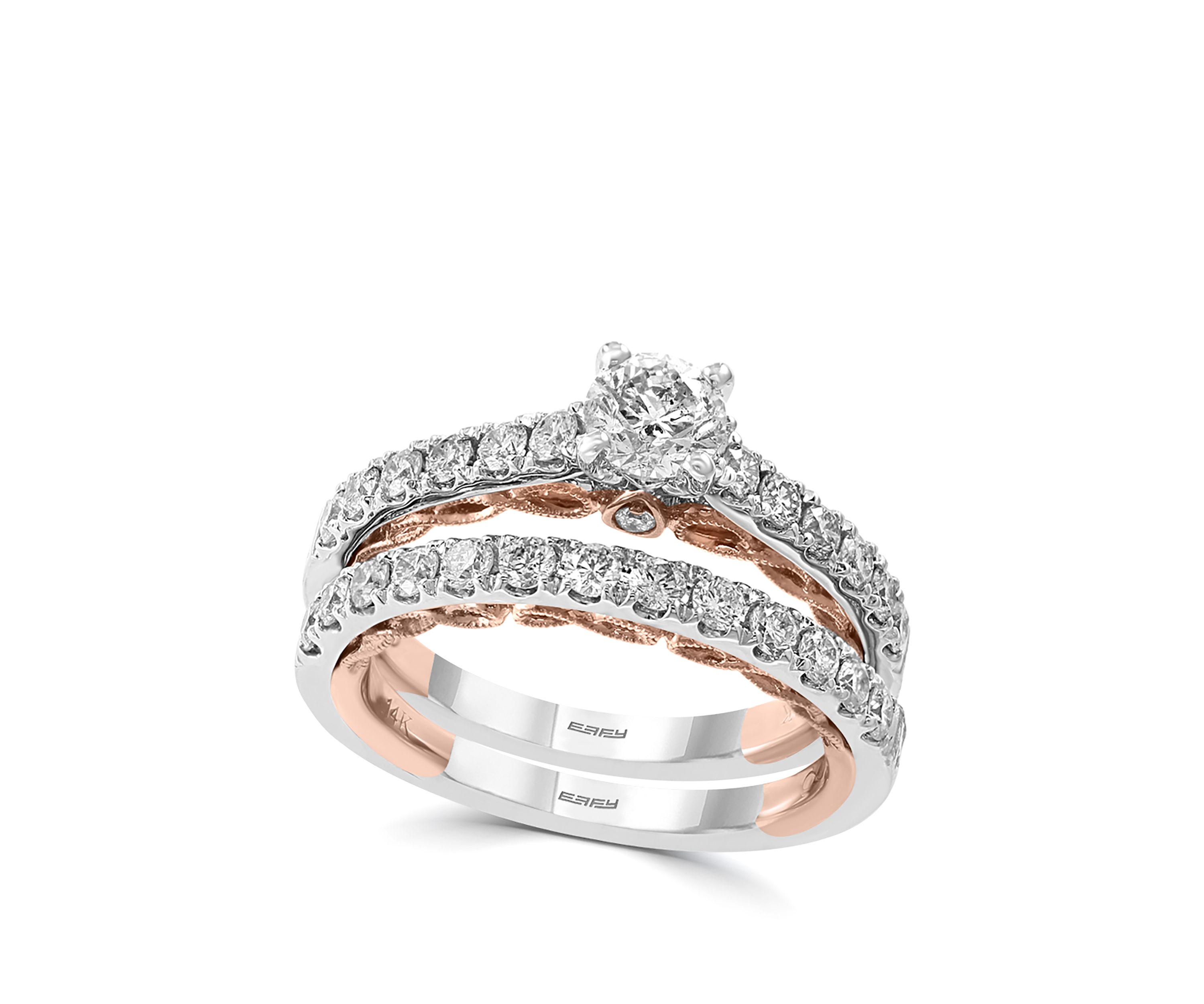 1.38 ct. t.w. Set of 2 Diamond Rings in 14k White and Rose Gold