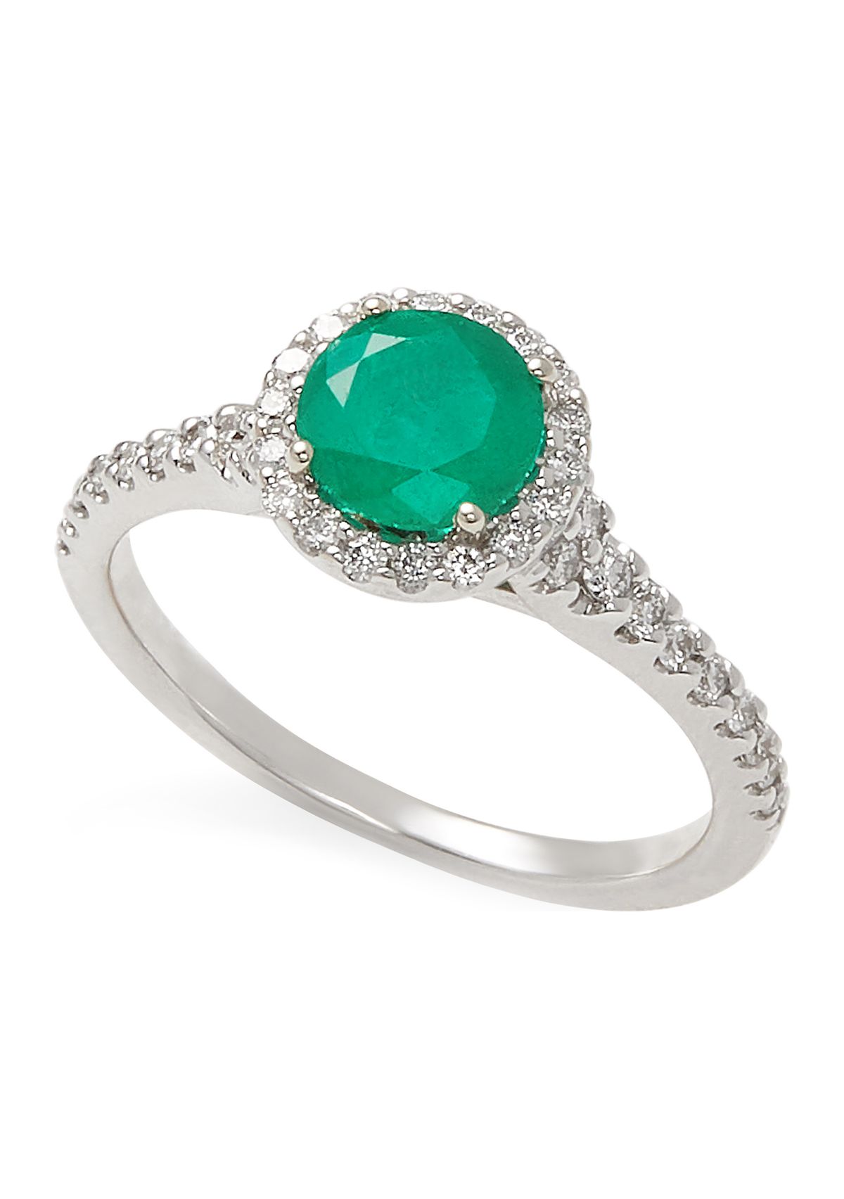 	  1/3 ct. t.w. Diamond and 1 ct. t.w. Emerald Ring in 14K White Gold 