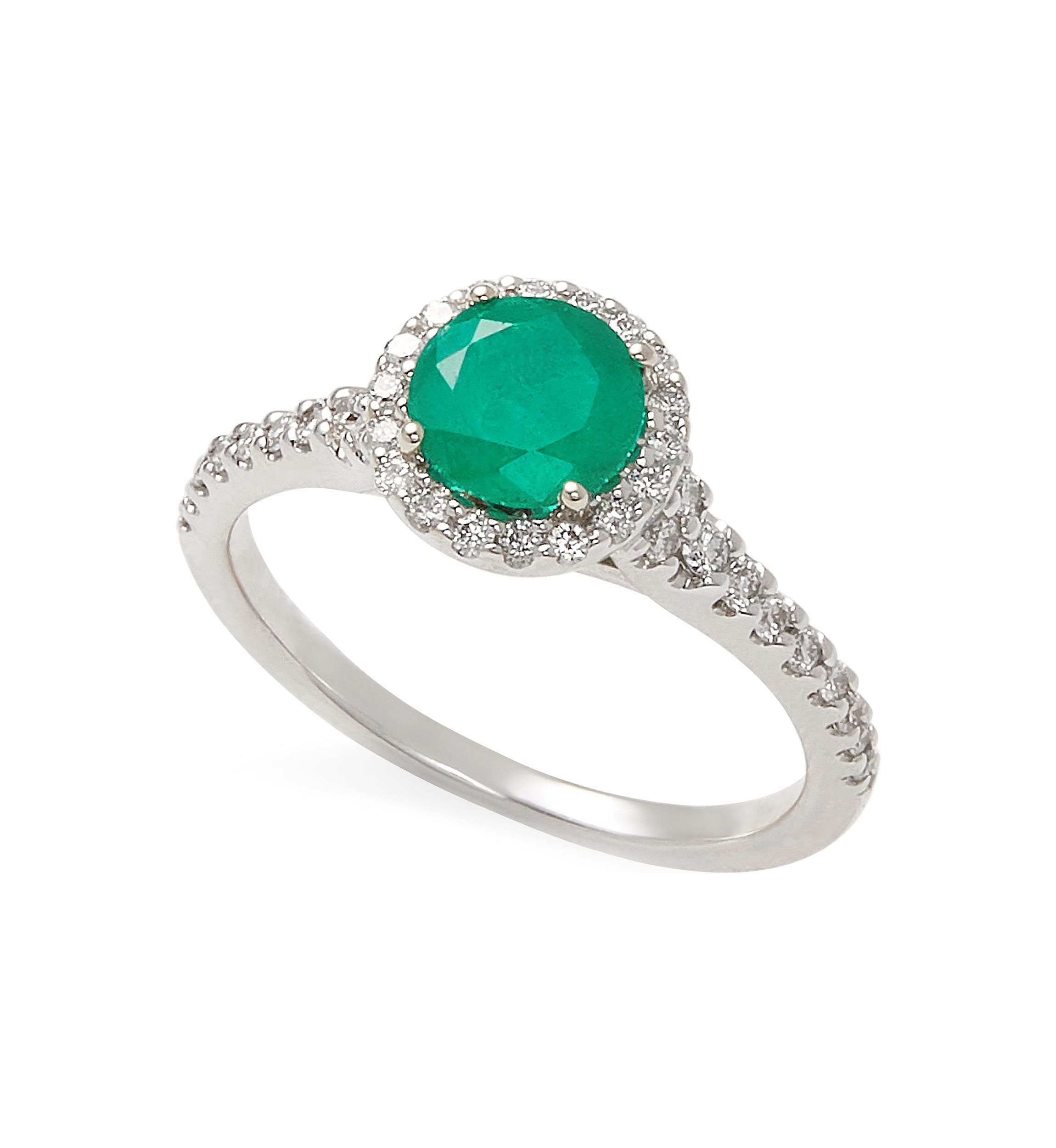 	  1/3 ct. t.w. Diamond and 1 ct. t.w. Emerald Ring in 14K White Gold 