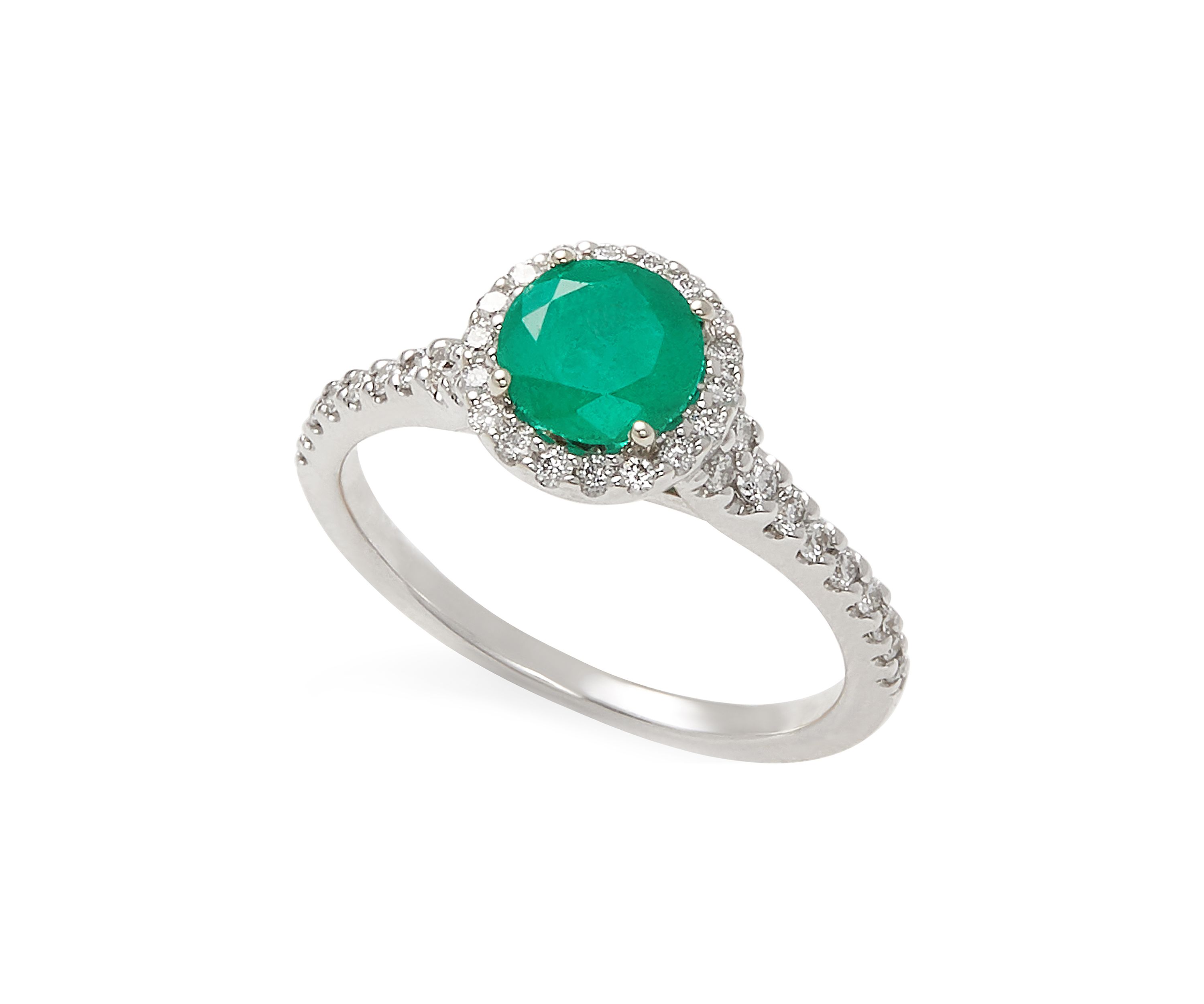 	  1/3 ct. t.w. Diamond and 1 ct. t.w. Emerald Ring in 14K White Gold 