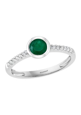 Effy 1/10 Ct. T.w. Diamond And 1/2 Ct. T.w. Emerald Ring In 14K White Gold, 7 -  0191120185811