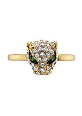 Effy 14K Yellow Gold Diamond And Natural Emerald Panther Ring