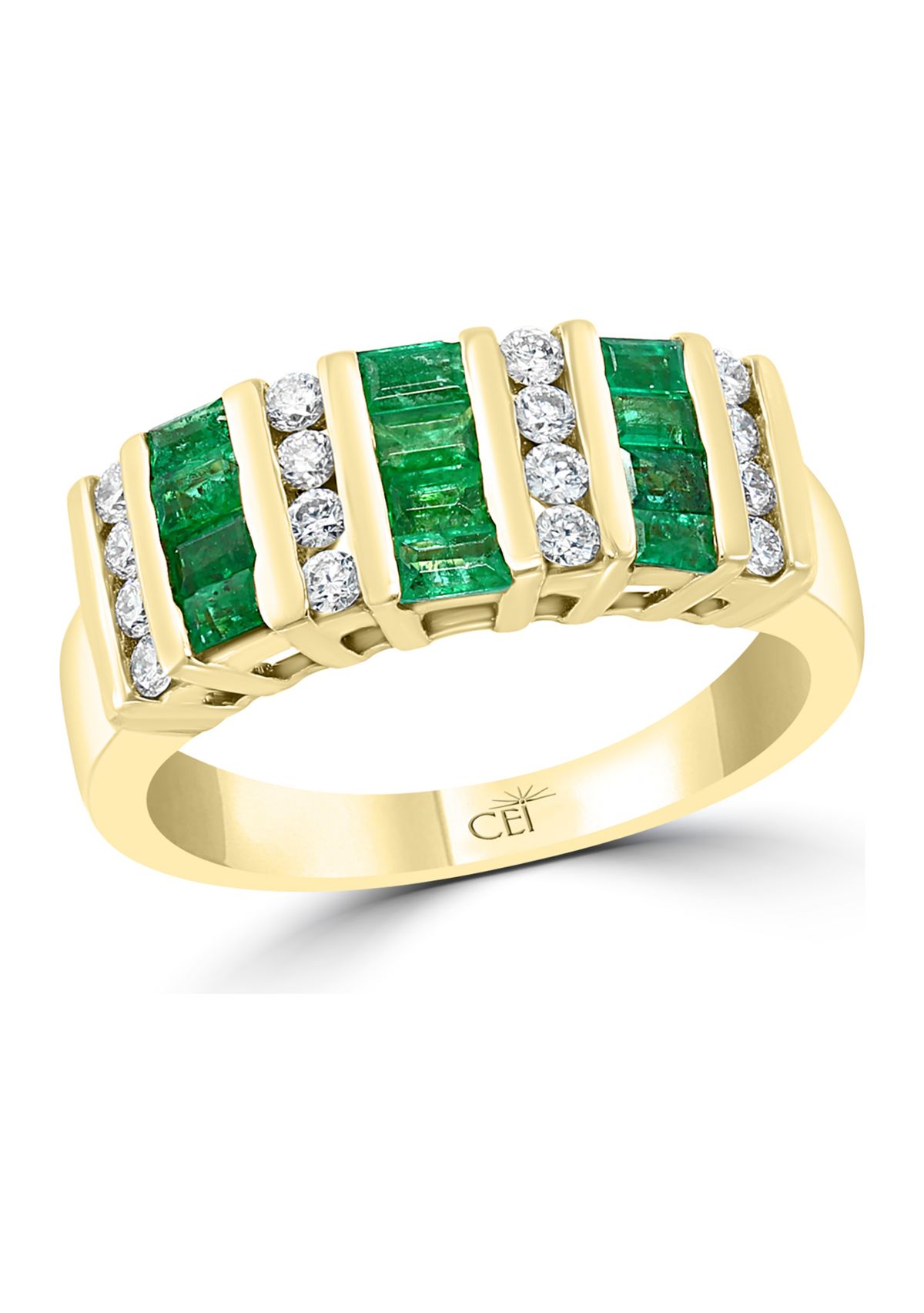 14K Yellow Gold Diamond and Natural Emerald Ring