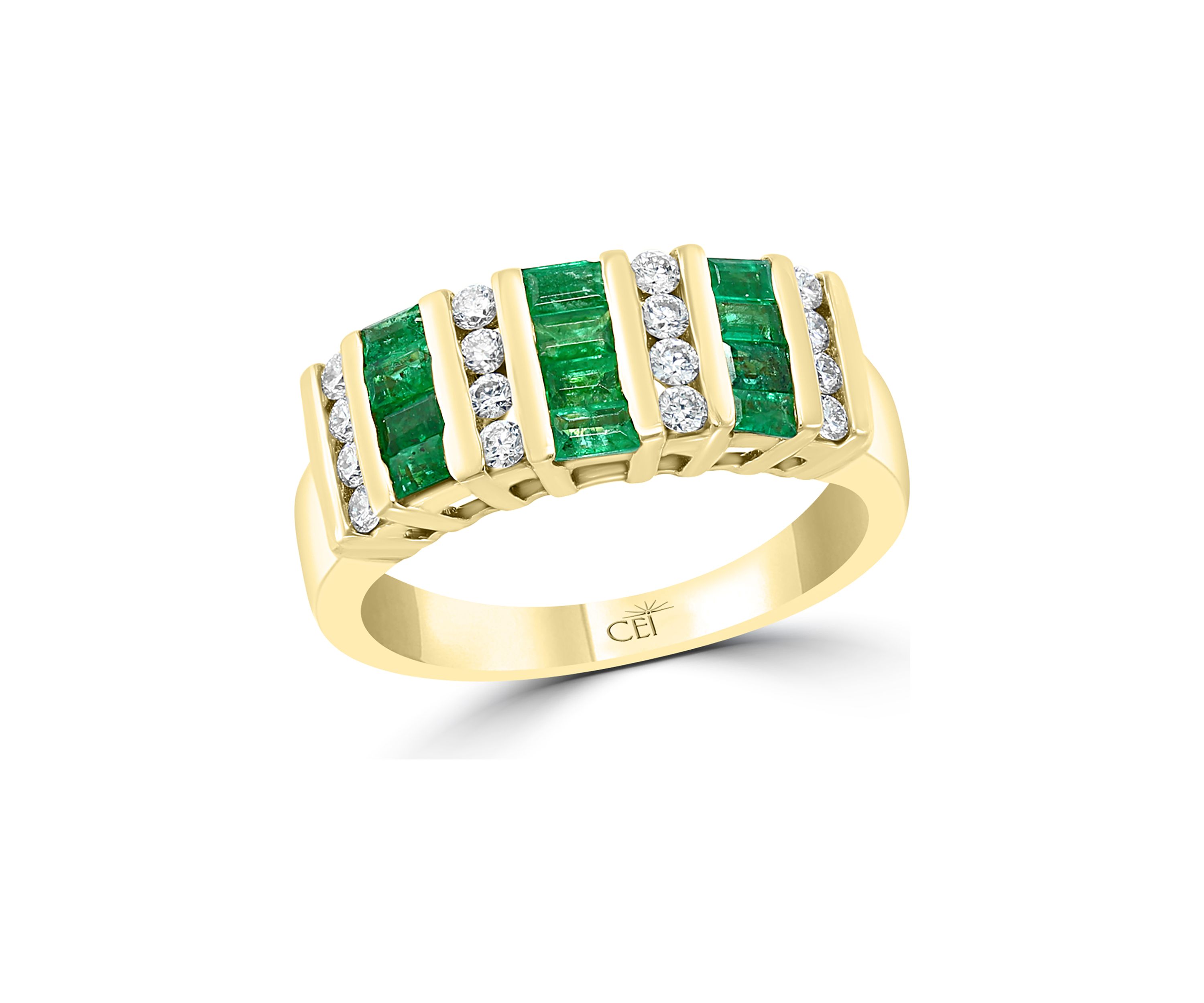 14K Yellow Gold Diamond and Natural Emerald Ring