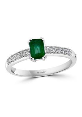 Effy 1/6 ct. t.w. Diamond and 1/2 ct. t.w. Emerald Ring in 14K White Gold, 7 -  0191120304328