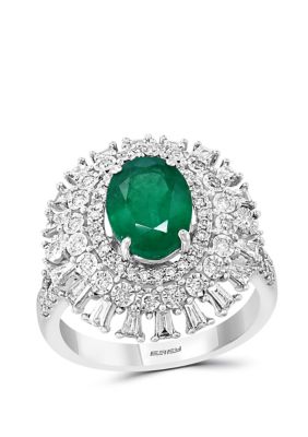 Effy 3/4 Ct. T.w. Diamond. 1.52 Ct. T.w. Natural Emerald Ring In 14K White Gold
