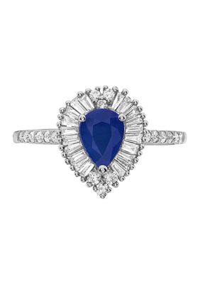 Effy 3/8 Ct. T.w. Diamond And 3/4 Ct. T.w. Sapphire Ring In 14K White Gold
