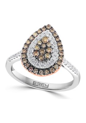 Effy 14K White and Rose Gold White Diamond and Espresso Diamond Ring, 7