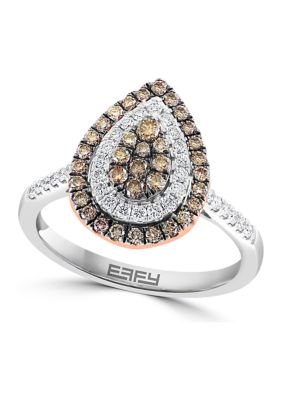 Effy 14K White And Rose Gold White Diamond And Espresso Diamond Ring