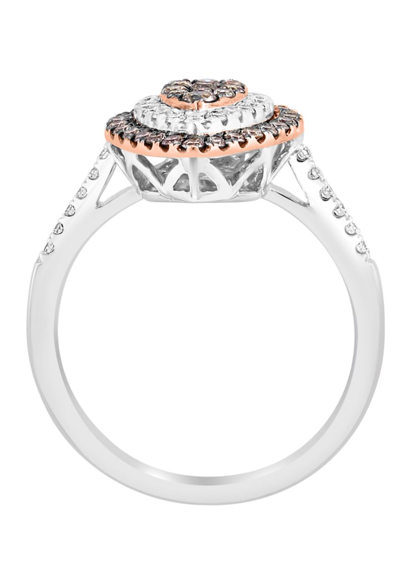 14K White and Rose Gold White Diamond and Espresso Diamond Ring