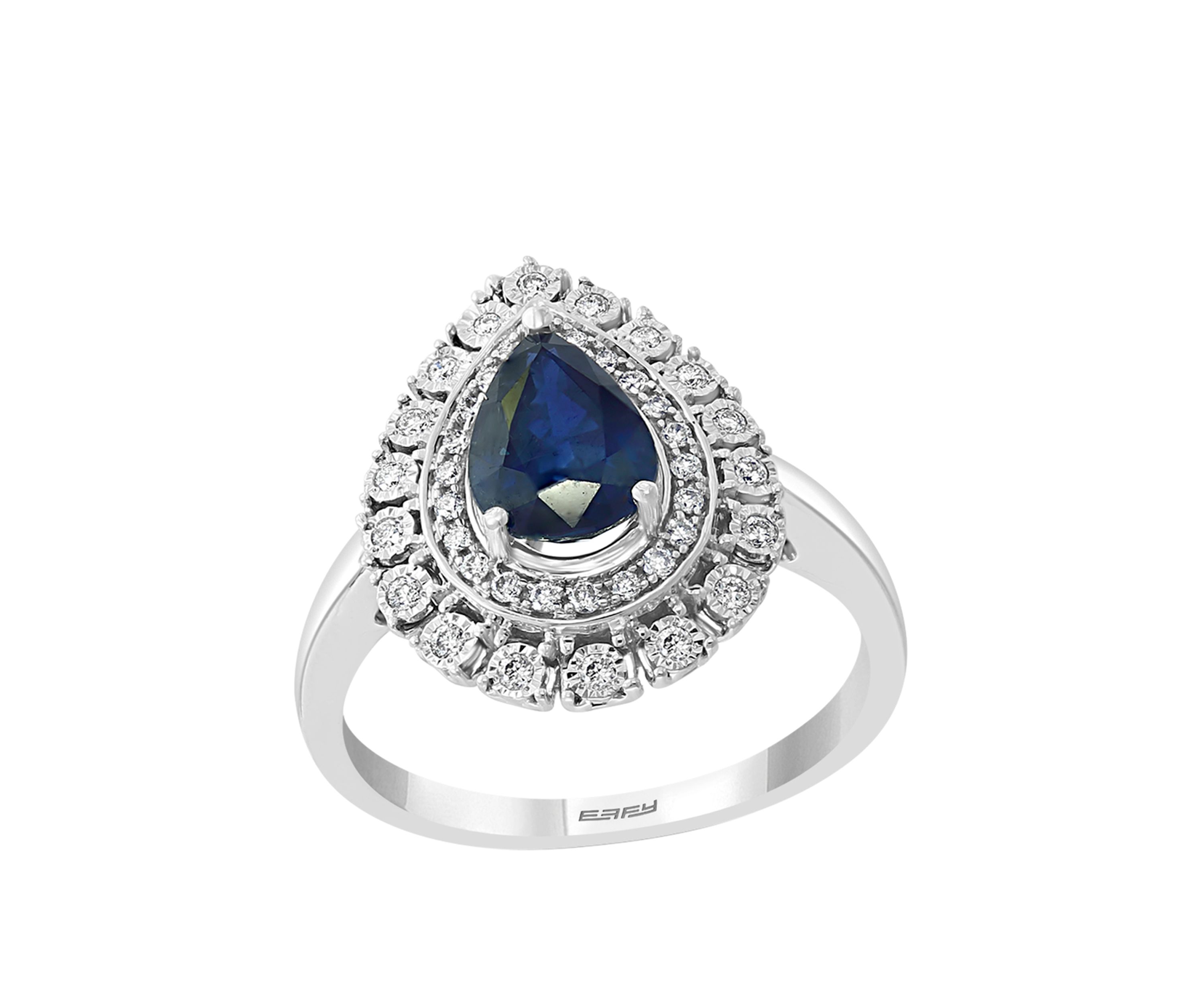 1/5 ct. t.w. Diamond and 1.33 ct. t.w. Natural Sapphire Ring in 14K White Gold 