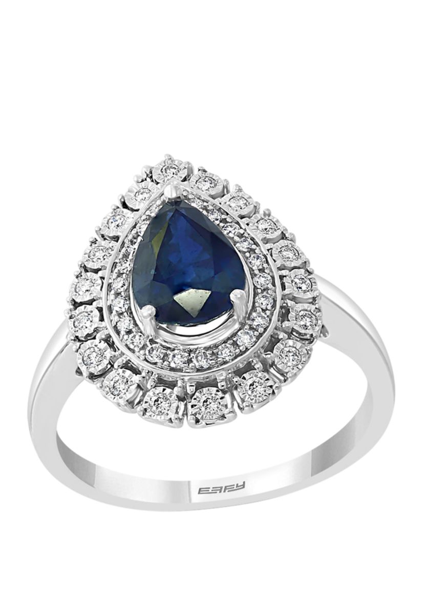 1/5 ct. t.w. Diamond and 1.33 ct. t.w. Natural Sapphire Ring in 14K White Gold 