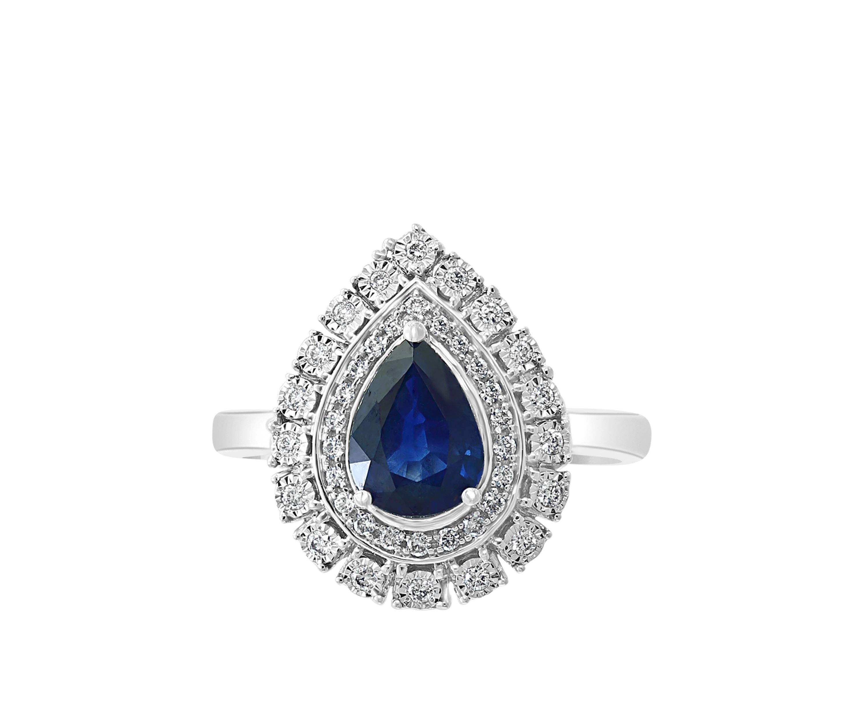 1/5 ct. t.w. Diamond and 1.33 ct. t.w. Natural Sapphire Ring in 14K White Gold 