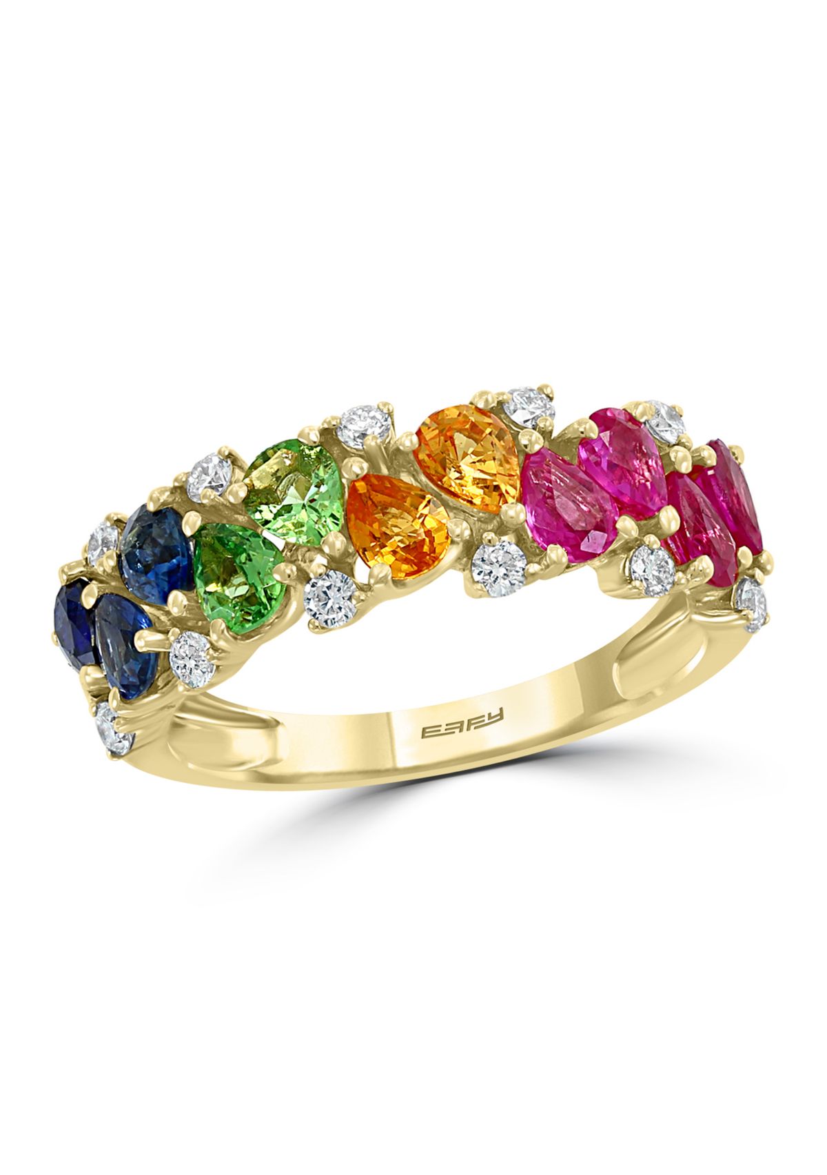	 14K Yellow Gold Diamond, Pink Sapphire, Natural Ruby, Natural Sapphire, Tsavorite, and Yellow Sapphire Ring