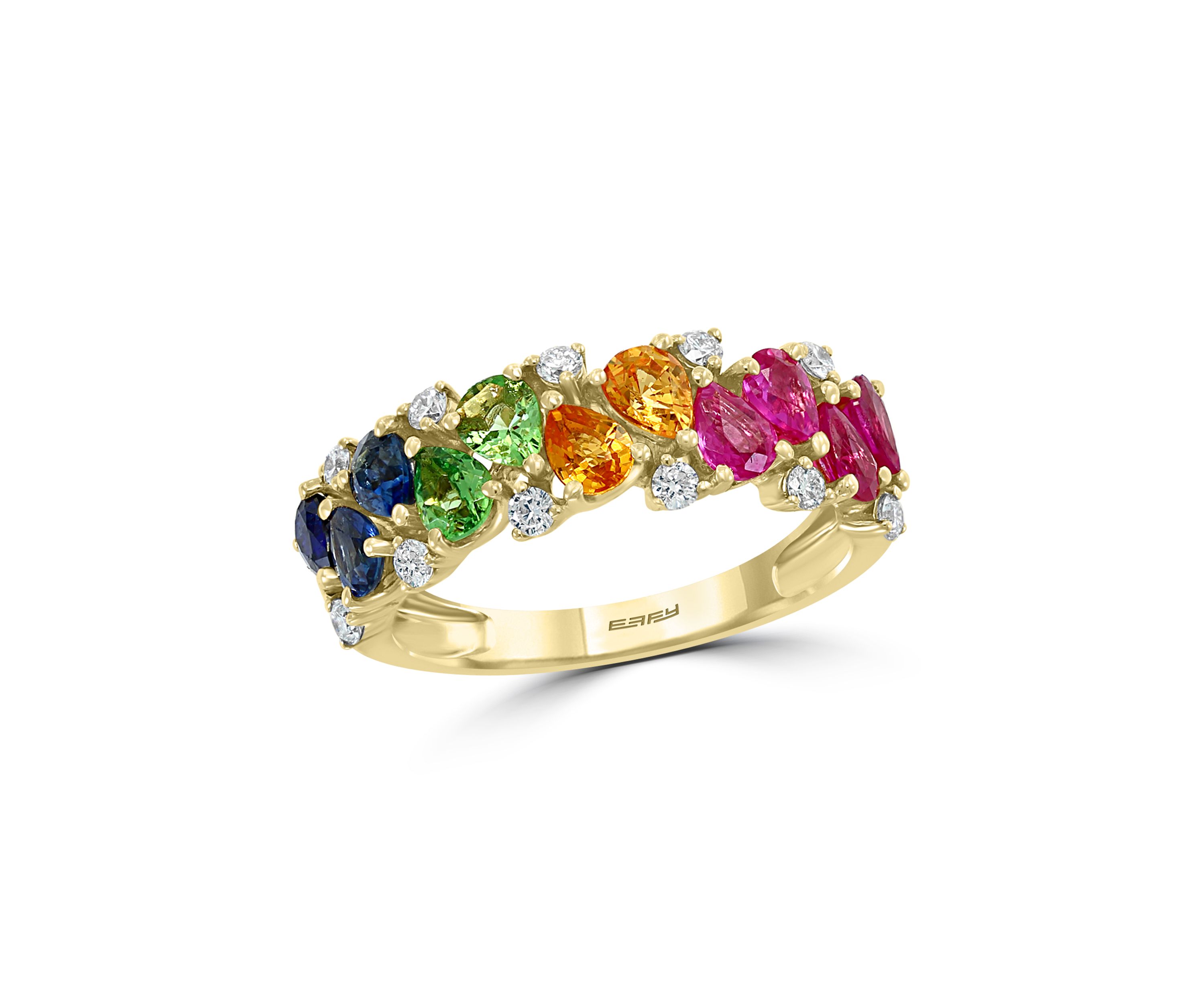 	 14K Yellow Gold Diamond, Pink Sapphire, Natural Ruby, Natural Sapphire, Tsavorite, and Yellow Sapphire Ring