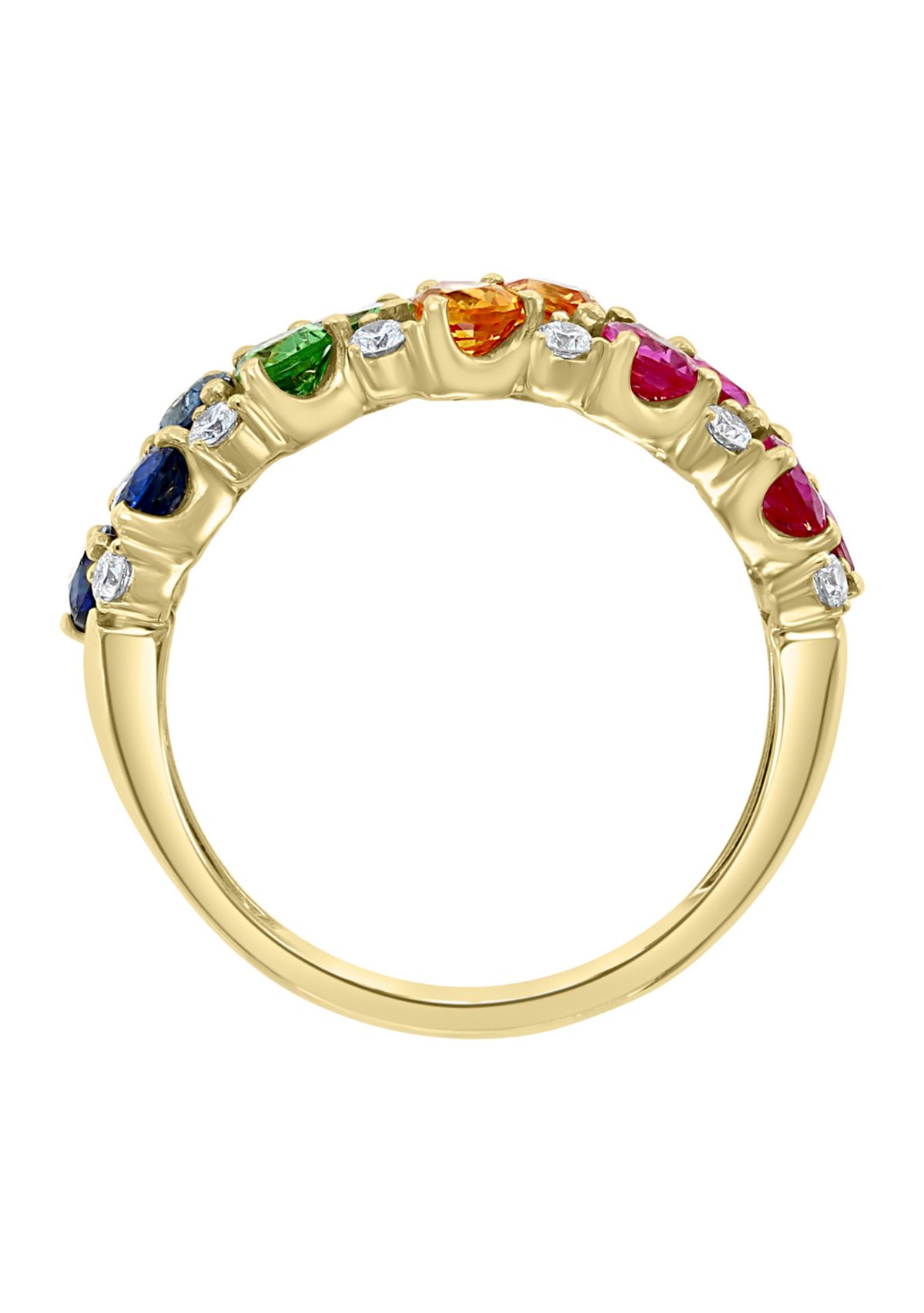 	 14K Yellow Gold Diamond, Pink Sapphire, Natural Ruby, Natural Sapphire, Tsavorite, and Yellow Sapphire Ring