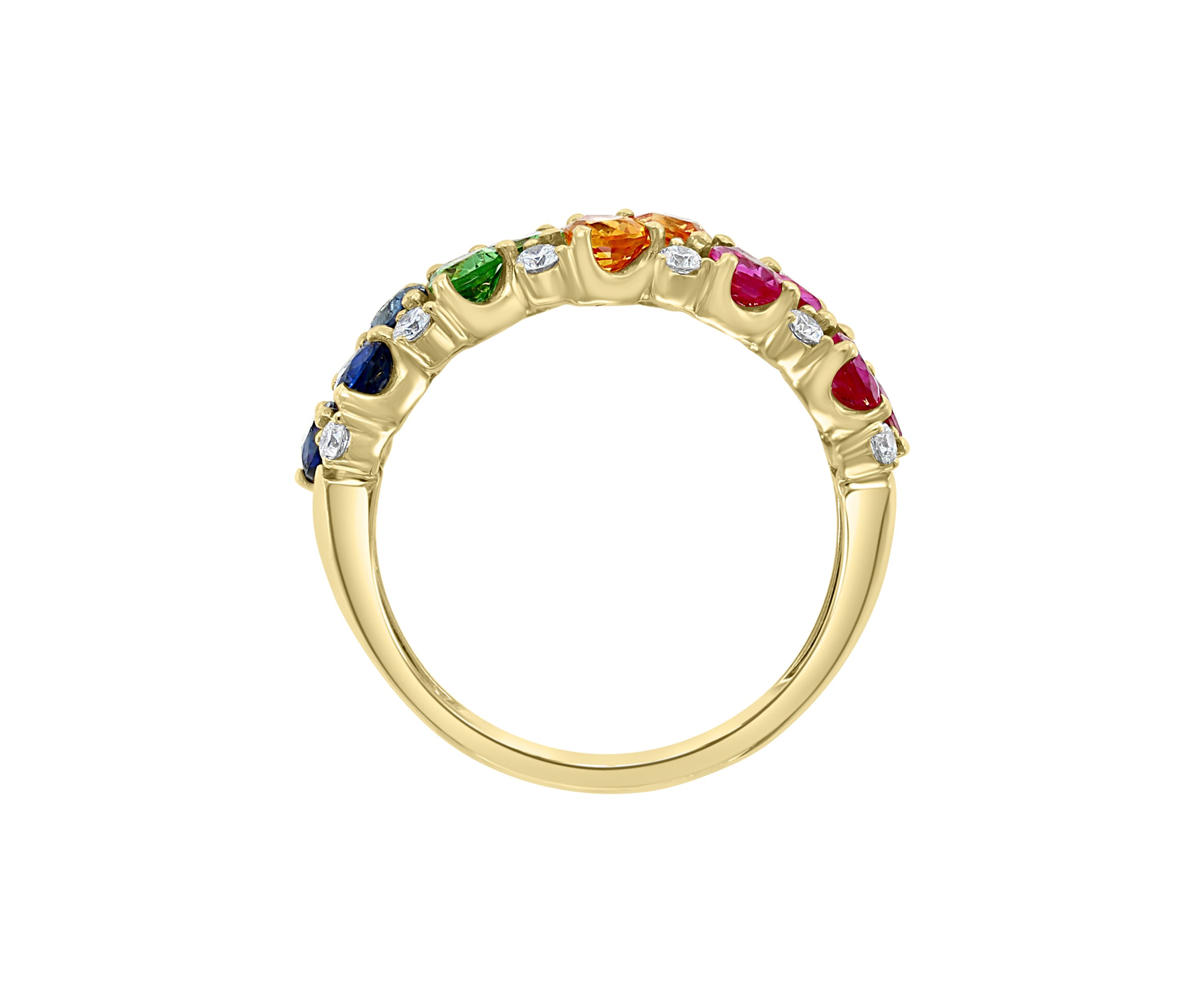 	 14K Yellow Gold Diamond, Pink Sapphire, Natural Ruby, Natural Sapphire, Tsavorite, and Yellow Sapphire Ring