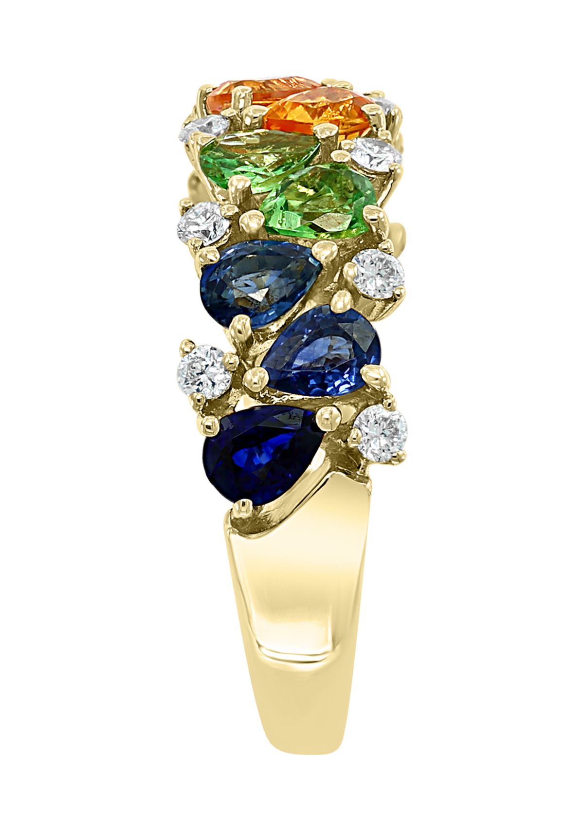 	 14K Yellow Gold Diamond, Pink Sapphire, Natural Ruby, Natural Sapphire, Tsavorite, and Yellow Sapphire Ring